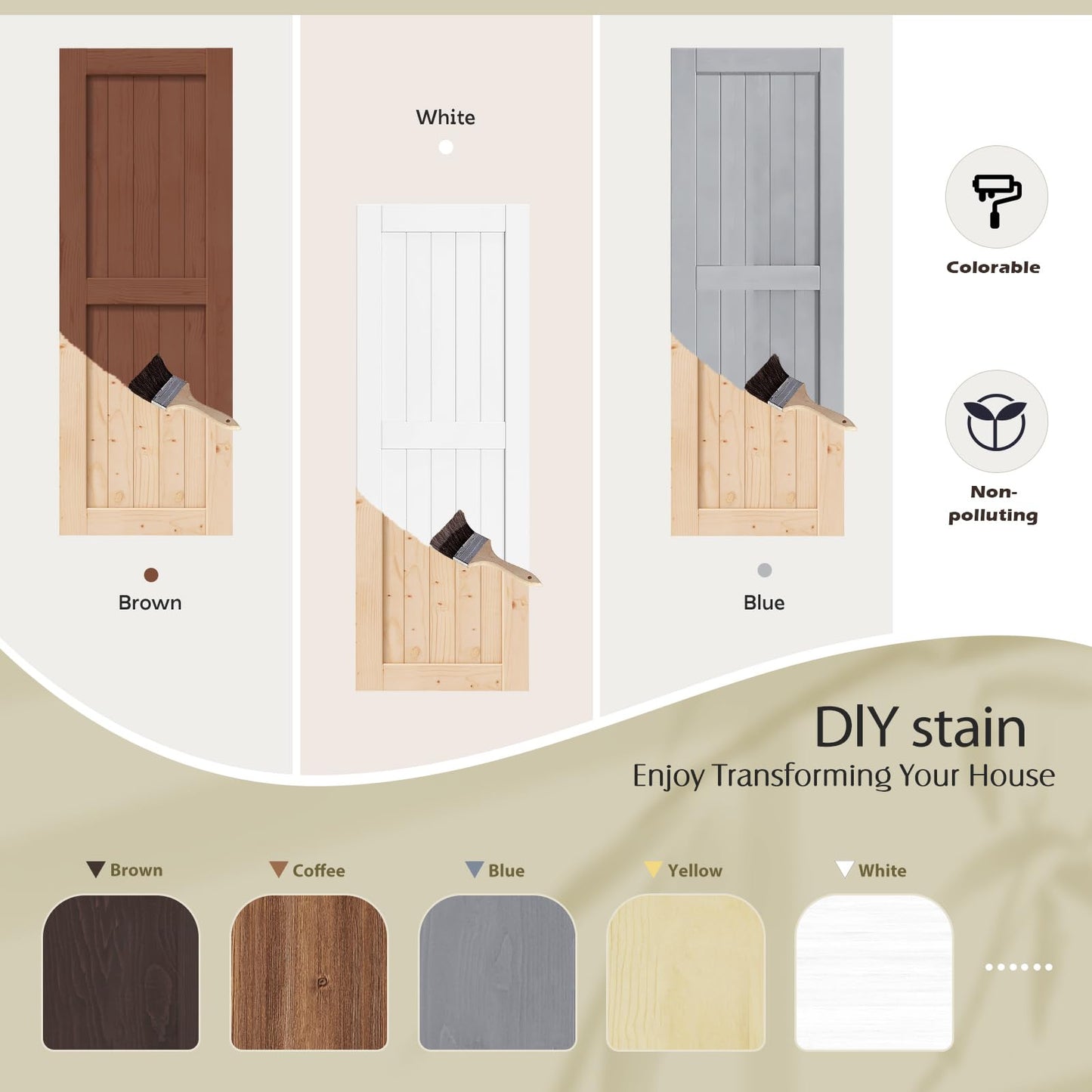 EaseLife 32in x 84in Sliding Barn Wood Door,Interior Doors,DIY Assemblely,Solid Natural Spruce Panelled Slab,Easy Install,Apply to Rooms & Storage Closet,H-Frame
