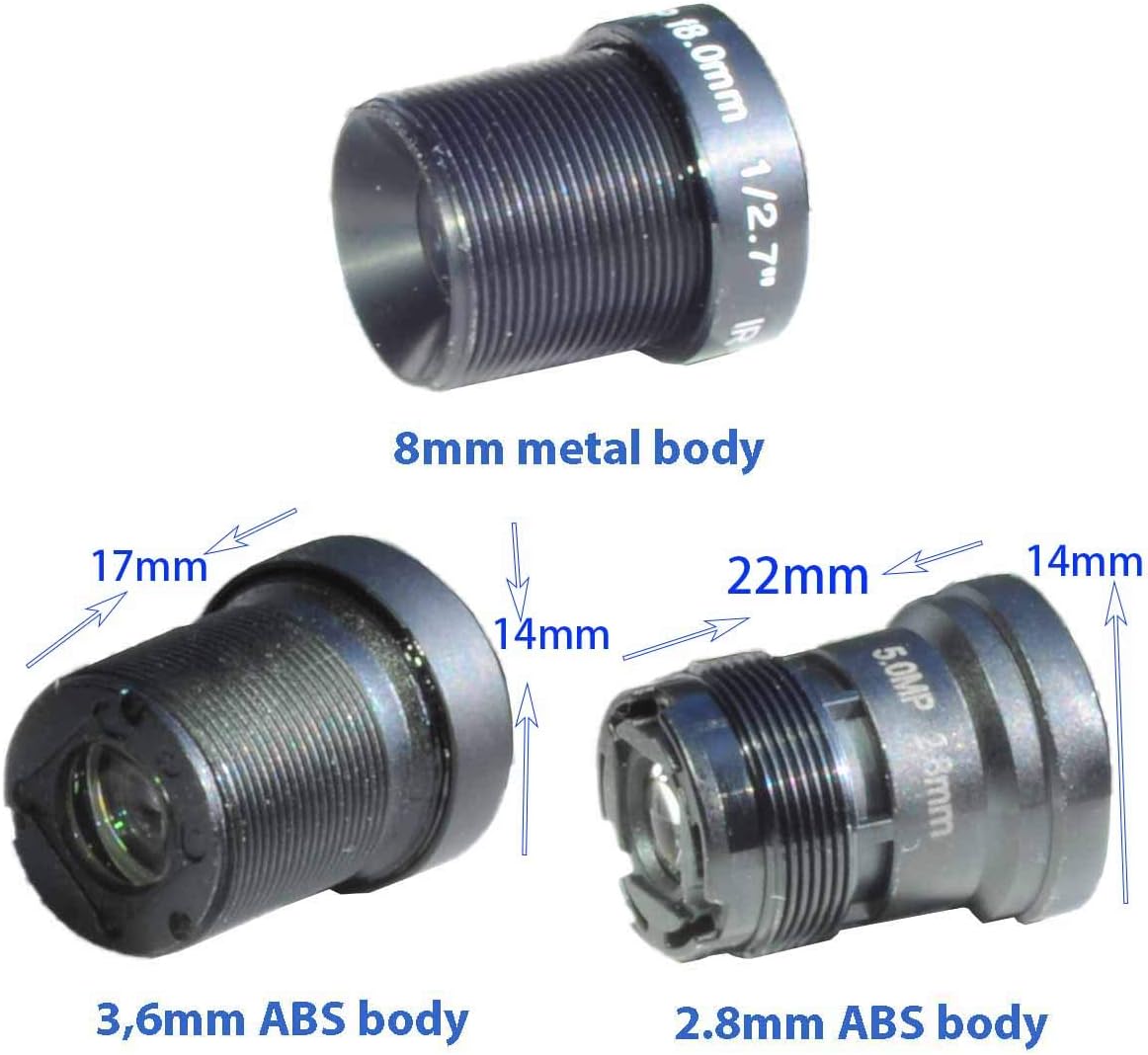 BlueFishCam 1/2.7" 2.8mm,3.6mm 8mm & Lenses Kits with IR Infrared Filter for CCTV Cameras Security Camera