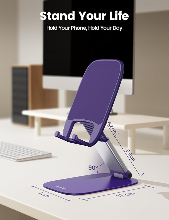 Lamicall Ultra-Thin Purple Phone Holder for Desk, Dark Purple Gifts for Women, Cellphone Stand Desktop Office Must Have, Cute Desk Accessories for iPhone 17 16 15 14 13 Pro Max, 4-8'' Smartphone