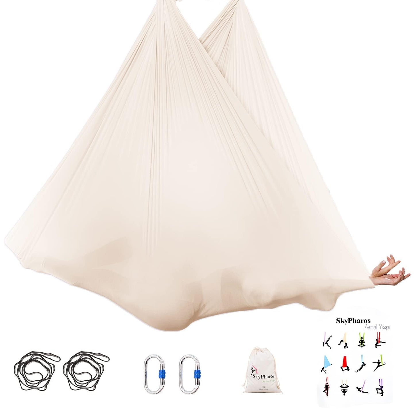 SKYPHAROS 5.5 Yards Aerial Silks Yoga Swing Set - Aerial Yoga Hammock Kit Anti-Gravity Flying for Fitness, Low/Non Stretch Nylon Tricot Fabric Hardware Included for Dance