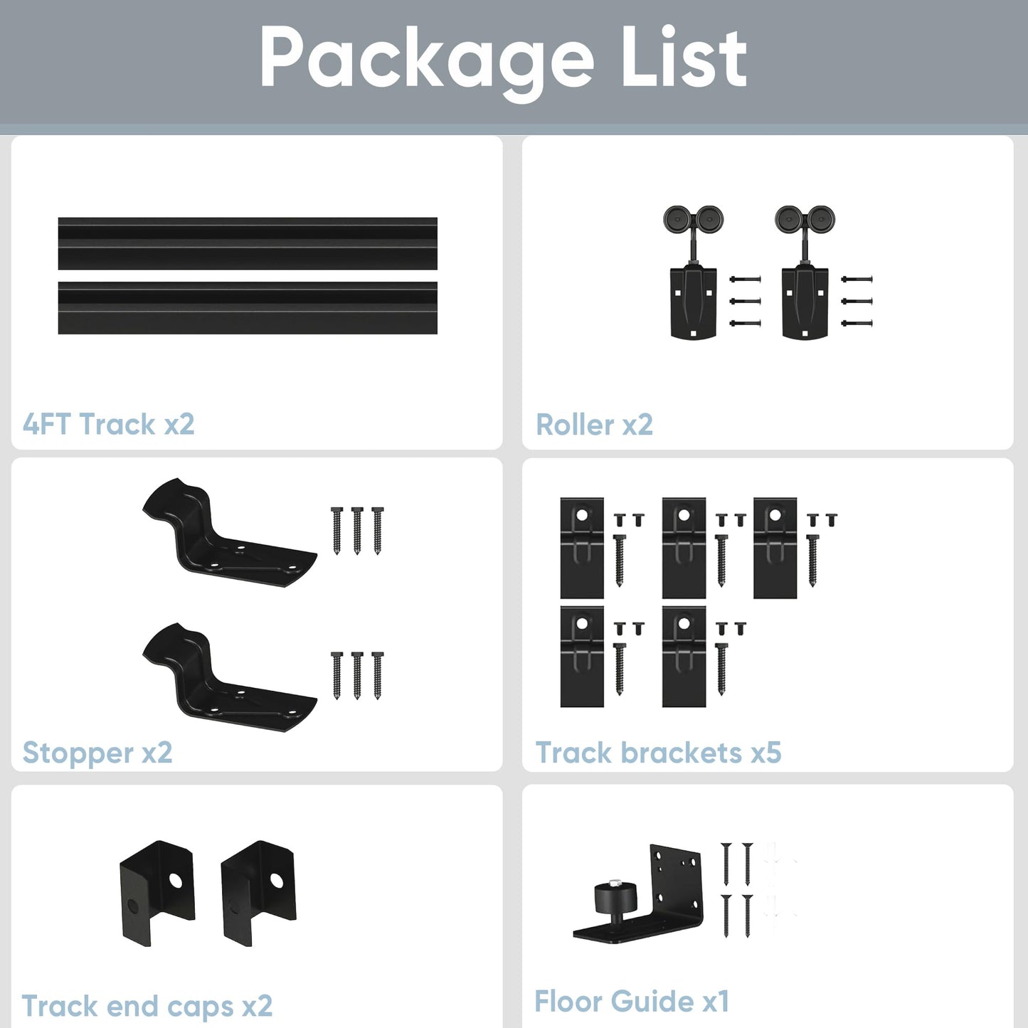 JUBEST 8FT Box Rail Exterior Barn Door Hardware Kit, Heavy-Duty Black Sliding Barn Door Track System, Wall Mount Door Hardware Kits (Door Not Included)