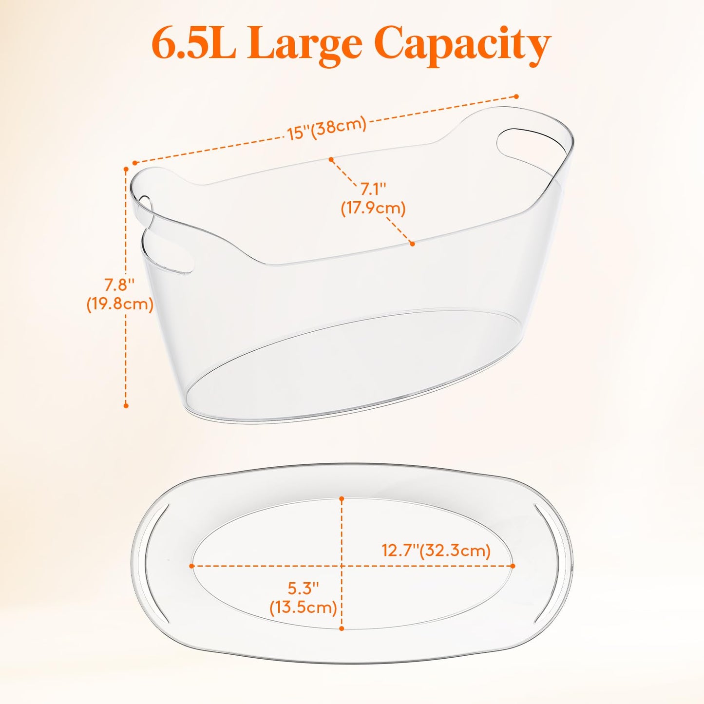 Lifewit 6.5L Ice Bucket for Parties 2 Packs, Portable Drink Bucket for Cocktail Bar, Plastic Champagne Cooler for Beverage/Wine/Beer, Mimosa Bar Supplies Chiller Tub with Scoop 38 x18x20 cm/15x7x8"