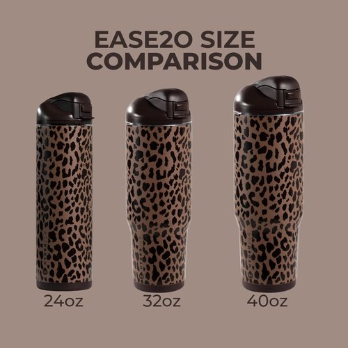 HydroJug 32oz Stainless Steel Water Bottle - Straw & Chug Lid, Vented Cap, Non-Slip Base | Brown Leopard