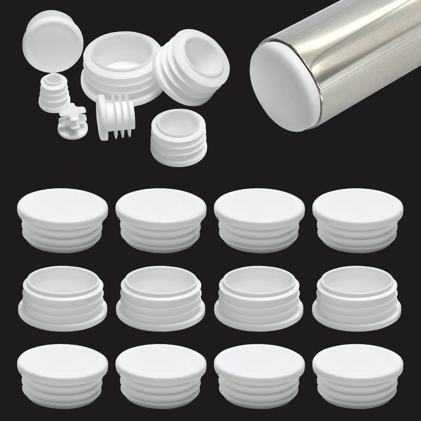 1-7/8"(48mm) Plastic Hole Plugs White -Round Chair Leg Caps, Flush Mount Pipe Plugs, Tubing End Caps for Metal&Wood Legs Tube, Outdoor Furniture Feet caps,for Pipe Wall thicknesses of 2.5-4 mm,12 PCS