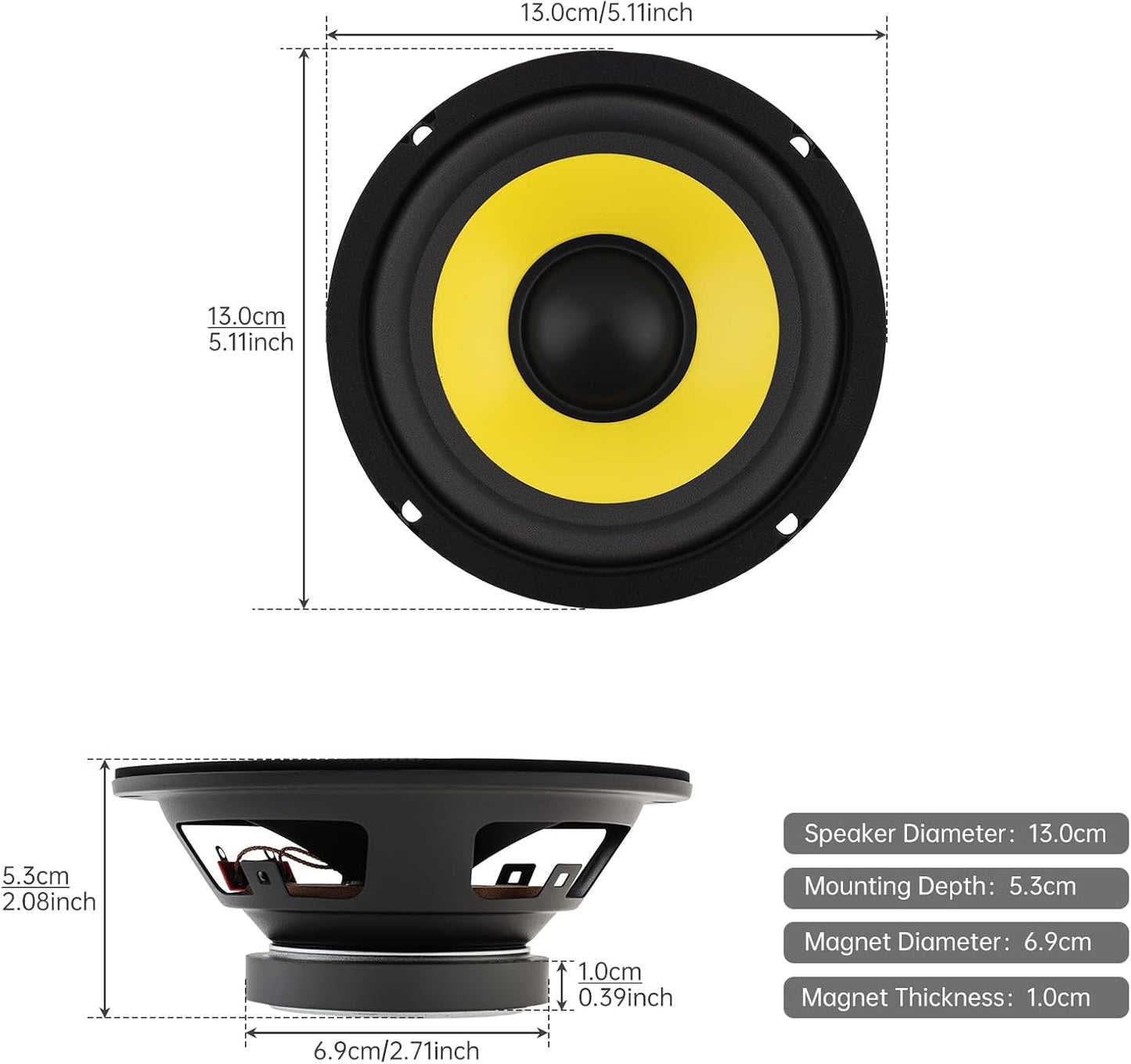 DriSentri 5 Inch Bass Loudspeaker Woofer Speaker, Car Speakers Wide Frequency Response Car Audio Stereo Speaker for Car
