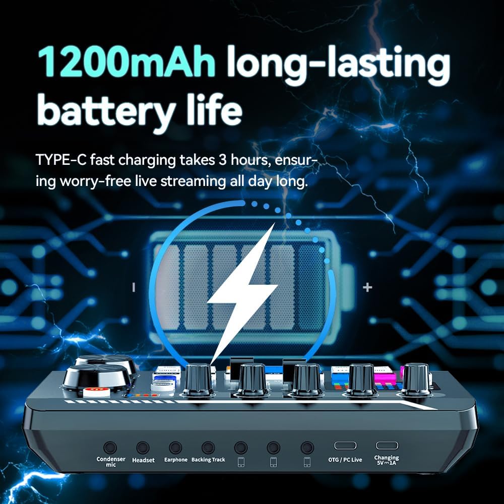 EASEMELO 16 4 1200mAh Professional Live Sound Card Audio Mixer with Bluetooth & OTG, Portable DJ Mixer Board with Sound