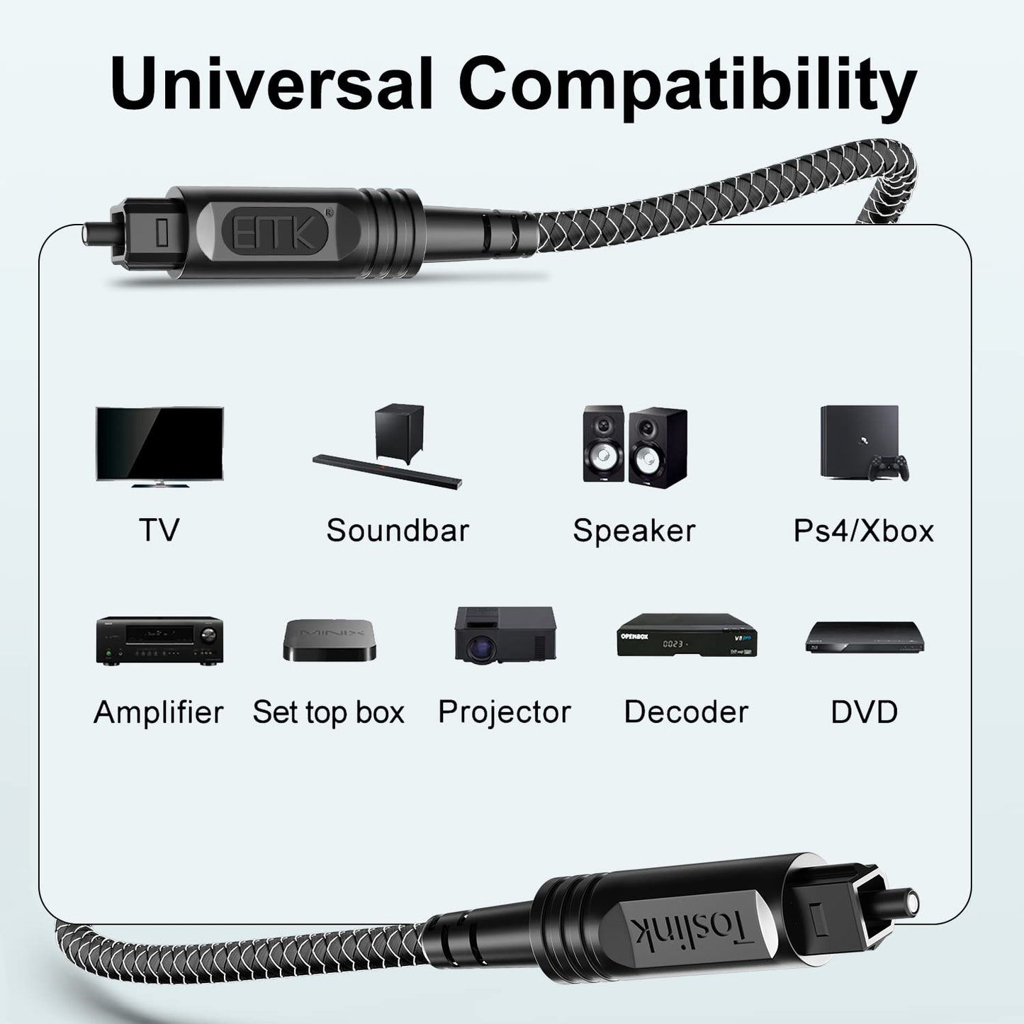[3 Feet/1M] PS4, (Black1) EMK Digital Optical Audio Cable - Slim Nylon Braided Toslink Fiber Optic Cable for Sound Bar