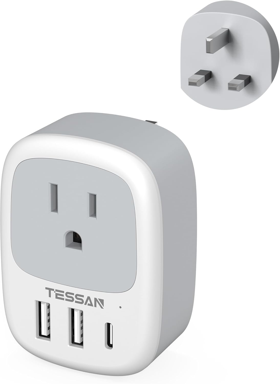 3 (1 UK Adapters for Travel, TESSAN US to UK Plug Adapter, Ireland Outlet Plug with USB Charger USB C Port), Type G