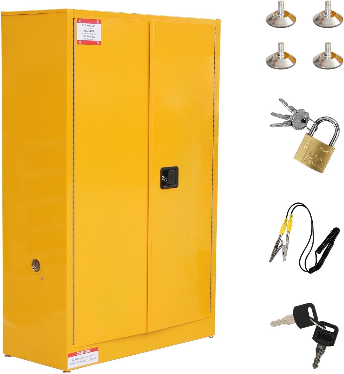 Flammable Storage Cabinet 43" x 18" x 65", 45 Gallon Galvanized Steel Flammable Liquid Storage Locker with 2 Adjustable Shelves & Manual-Close Doors, OSHA Compliant Industrial Hazardous Storage, Yell