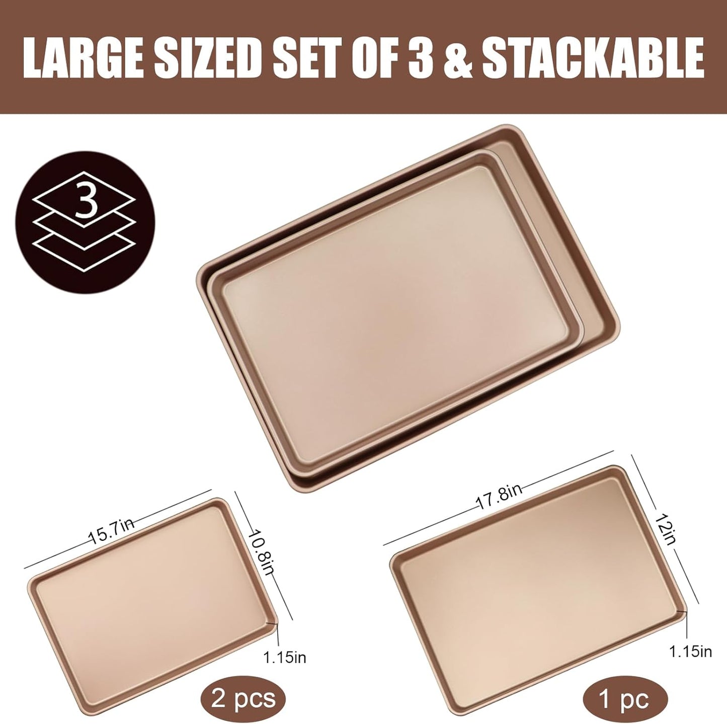 Nonstick Carbon Steel Baking Sheet Set by [Brand Name] - Heavy Duty 3-Pack | Large & Medium Sizes for Oven & Roasting