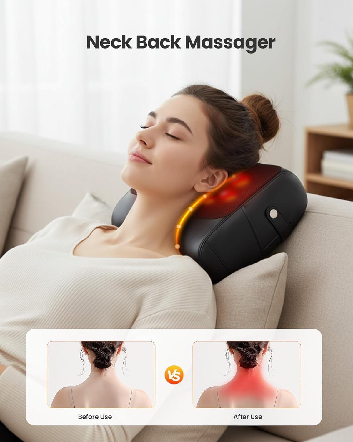 KNQZE Shiatsu Back Massager for Pain Relief with Heat, Fathers Day Gift, Deep Tissue Massage Cushion, Dual-Side Heating & Lumbar Support, Portable Chair Massager for Neck, Shoulder, Gifts for Mom Dad