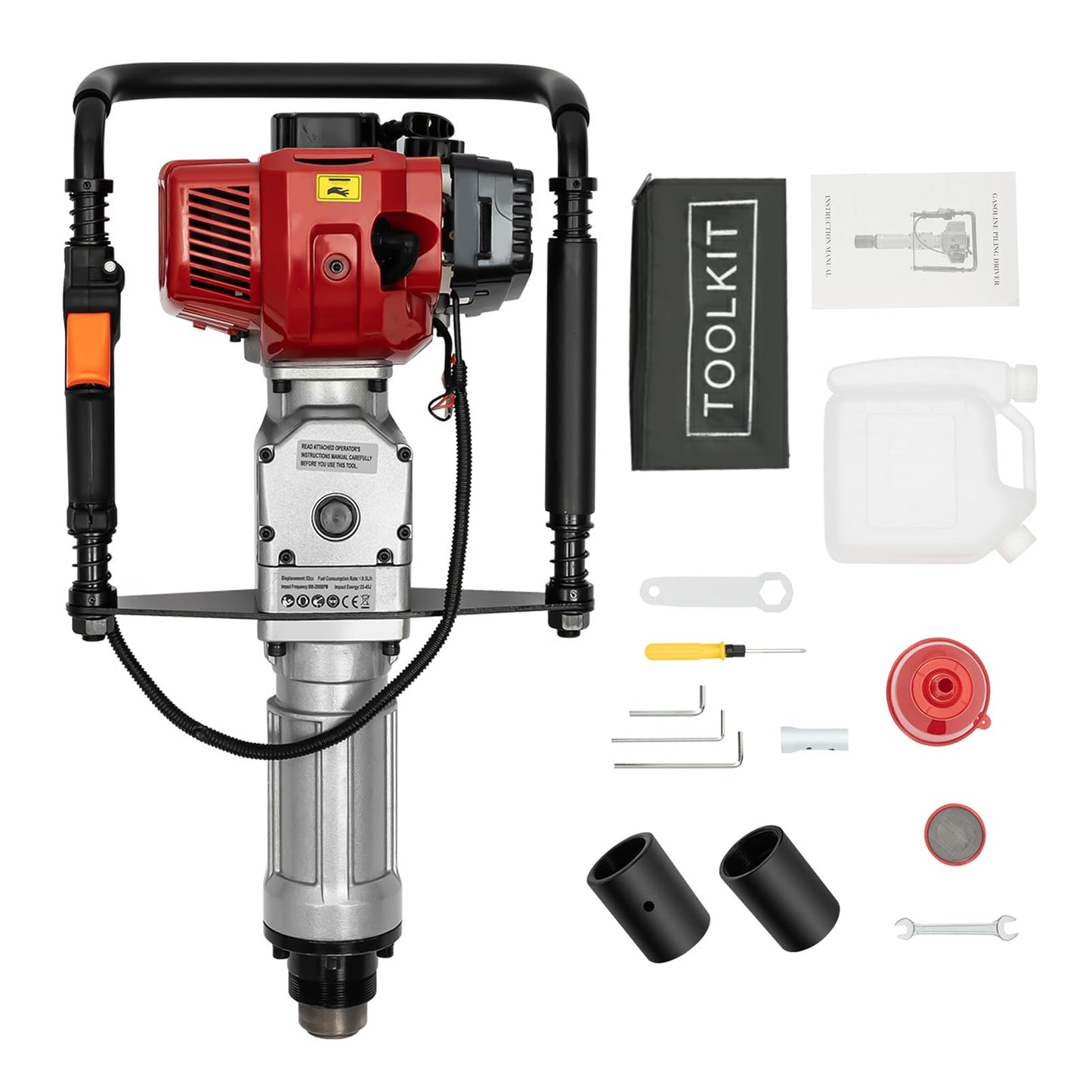 awolsrgiop 52CC 2 Stroke 2.3HP Gas Powered T-Post Driver, Fence Farm Push Pile Gasoline Engine kit, 1900W Garden Fencing Tool Farm Piling Driver with 2 Post Driving Head Ergonomic Design