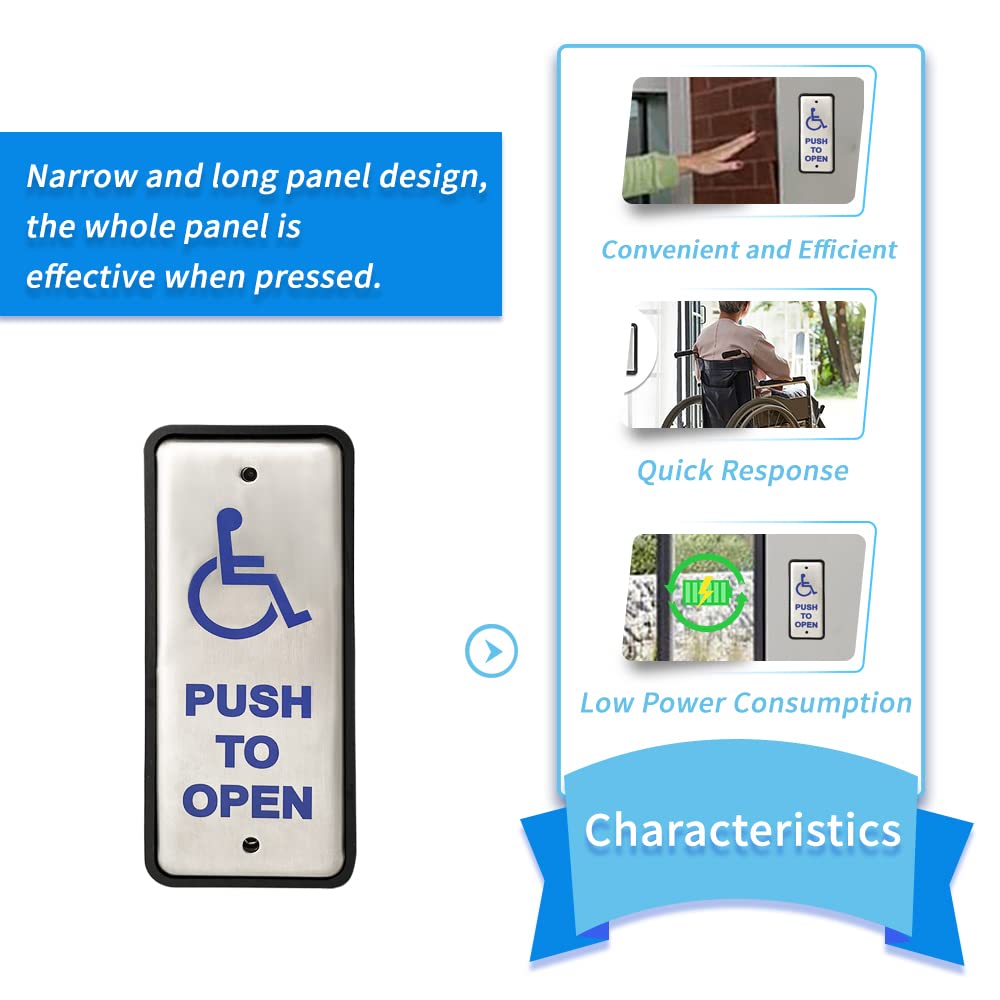 Olideauto Handicapped Push Button for Automatic Door Opener,Single Narrow Wired Stainless Steel Handicap Push Button