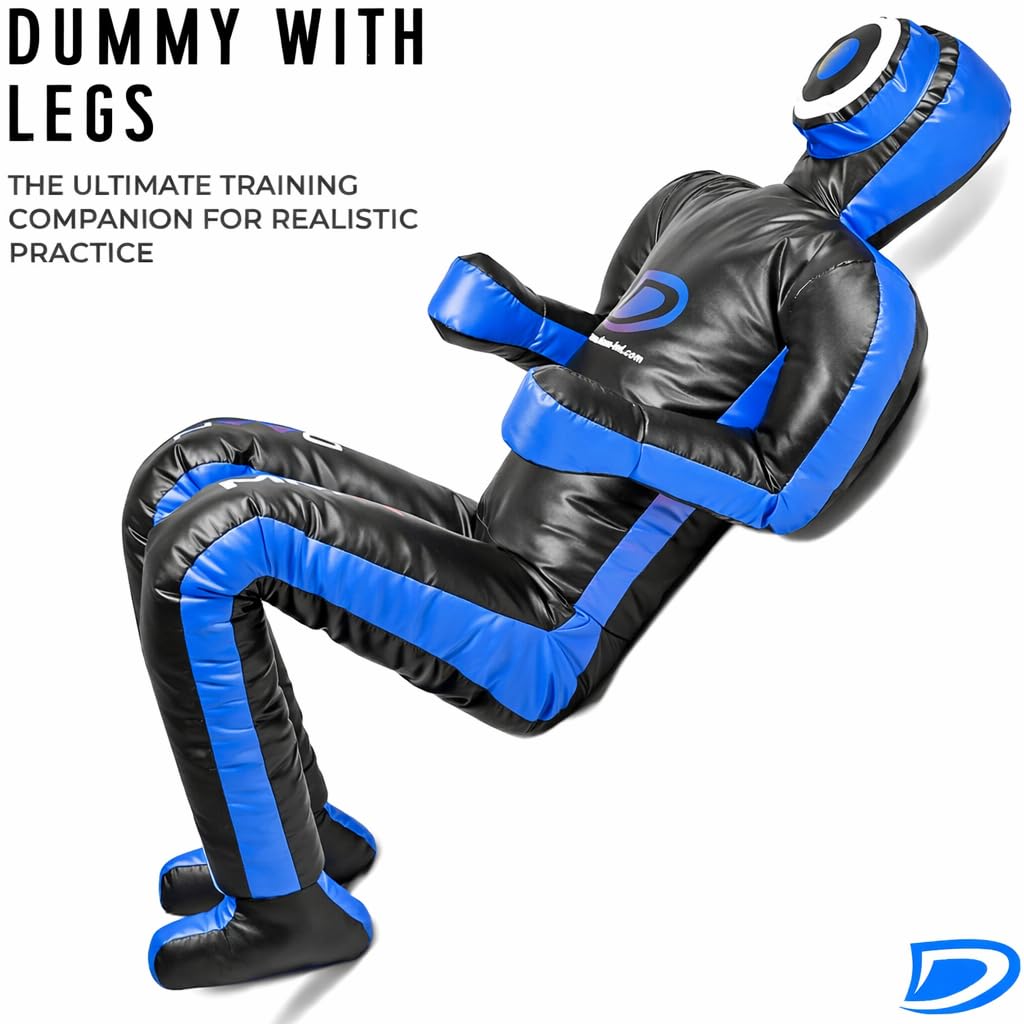 Grappling Dummy Multicolor BJJ, MMA, Wrestling & Judo Training Dummy Durable Punching Bag for Martial Arts & Self Defense Practice 180cm Unfilled (Black/Blue)