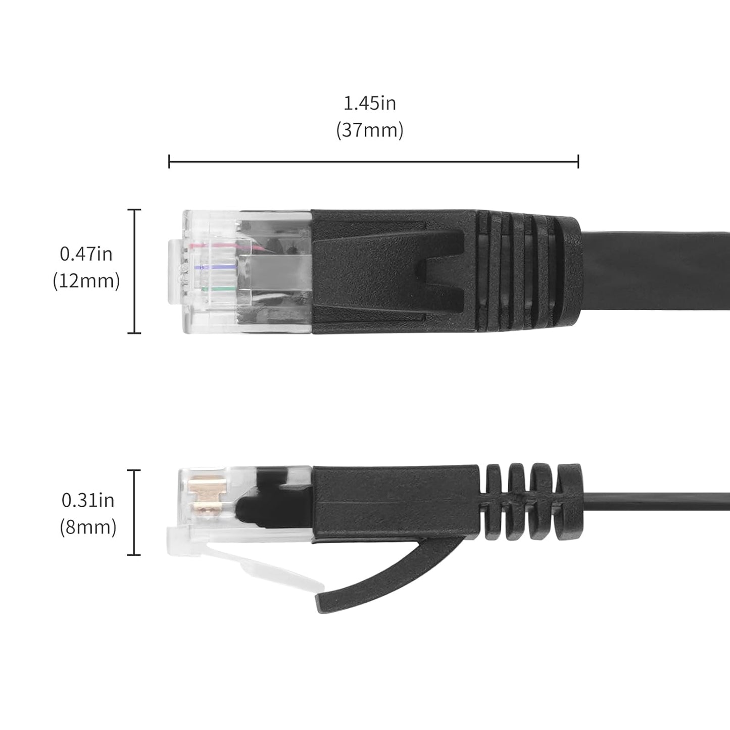 CAT6 6.6FT RJ45 10Gbps Retractable Ethernet Cable - High-Speed Cable with Flexible Rubber Coating, Black Plastic