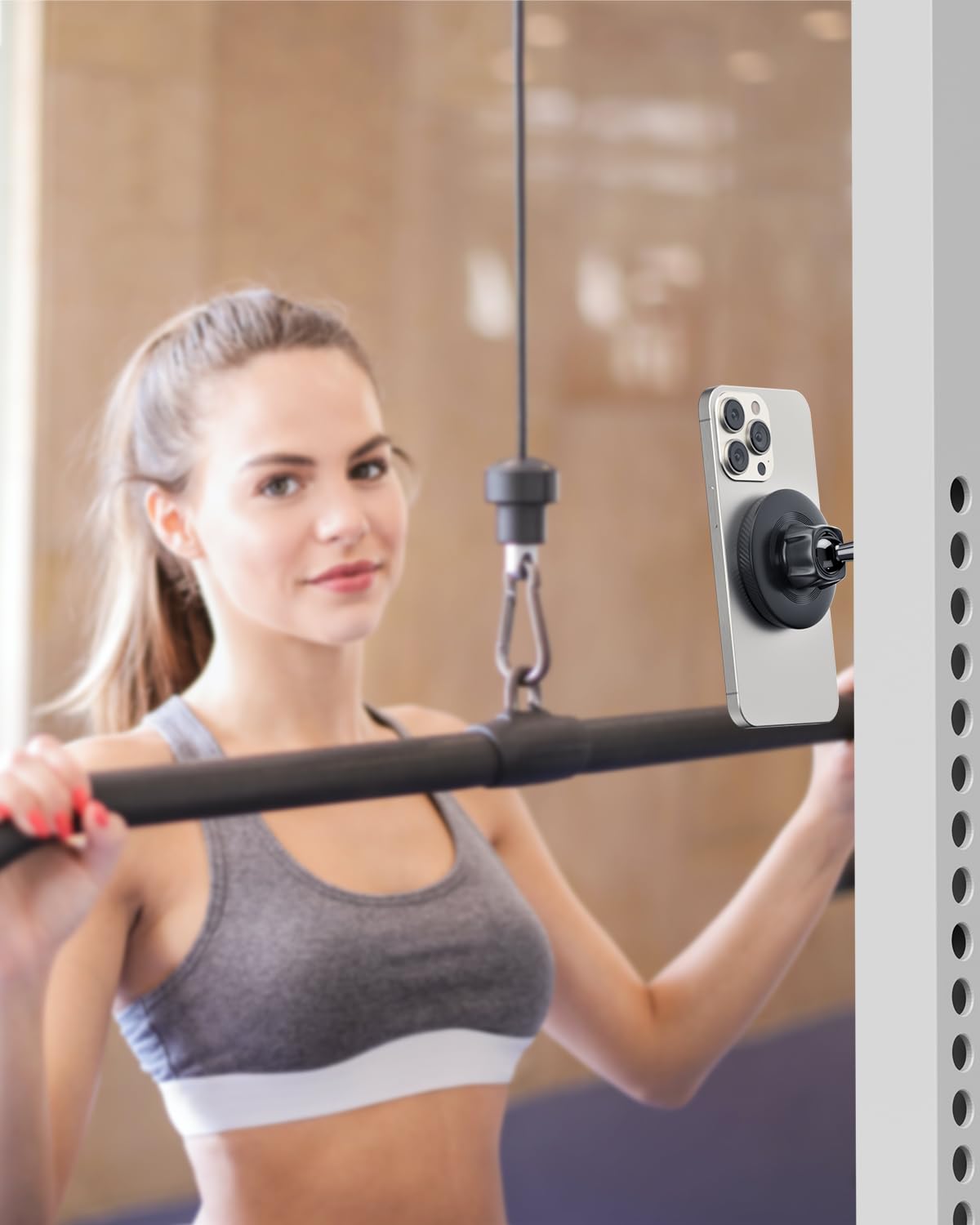 APPS2Car Magnetic Phone Holder for Gym, Alloy Base & Ball Joint, Attach to Metal Surfaces, Dual Magnet Phone Mount for MagSafe iPhone 12-17 Series
