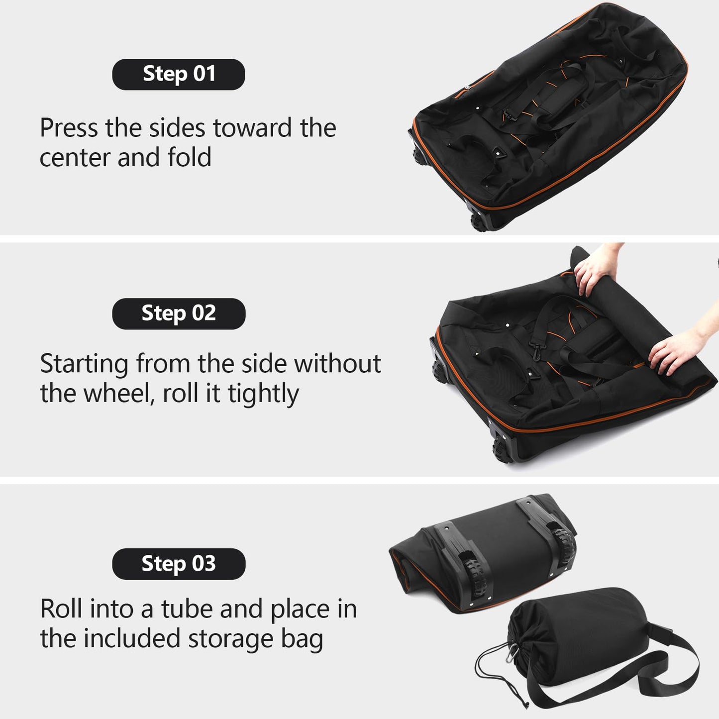 Bagenerous 110L/140L Expandable Soft-Sided Foldable Duffle Bag with 2 Rubber Wheels,Packable 32” Rolling Carry-On with Multi-Pockets & Compartments,Black Orange