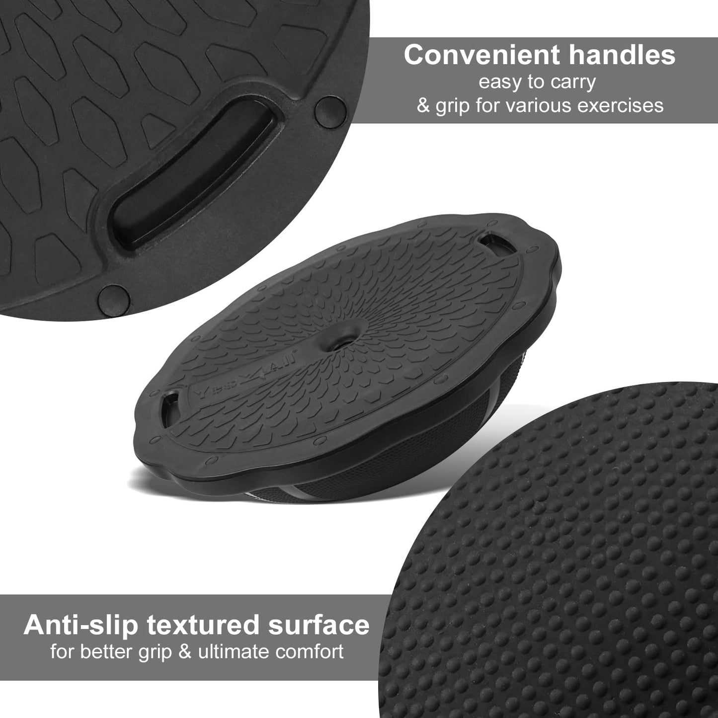 Yes4All 880LBS Half Ball Balance Trainer, Pilates Balance & Stability Ball for Exercises, Home Gym, Floor & Full Body Workouts, Matte Black