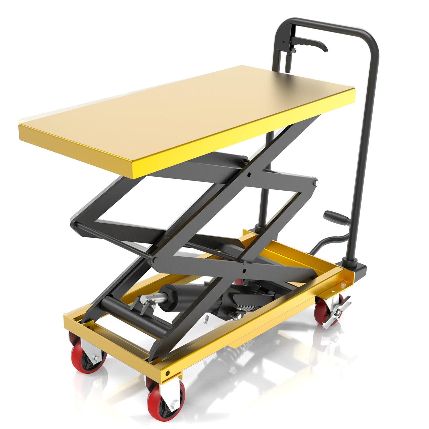 ZKH Hydraulic Lift Cart, 330lb Capacity, 49.6" Max Lifting Height, Single Scissors Lift Table with Locking Wheels and Overload Bar for Safe Operations, Ideal for Material Handling and Freight Lifting