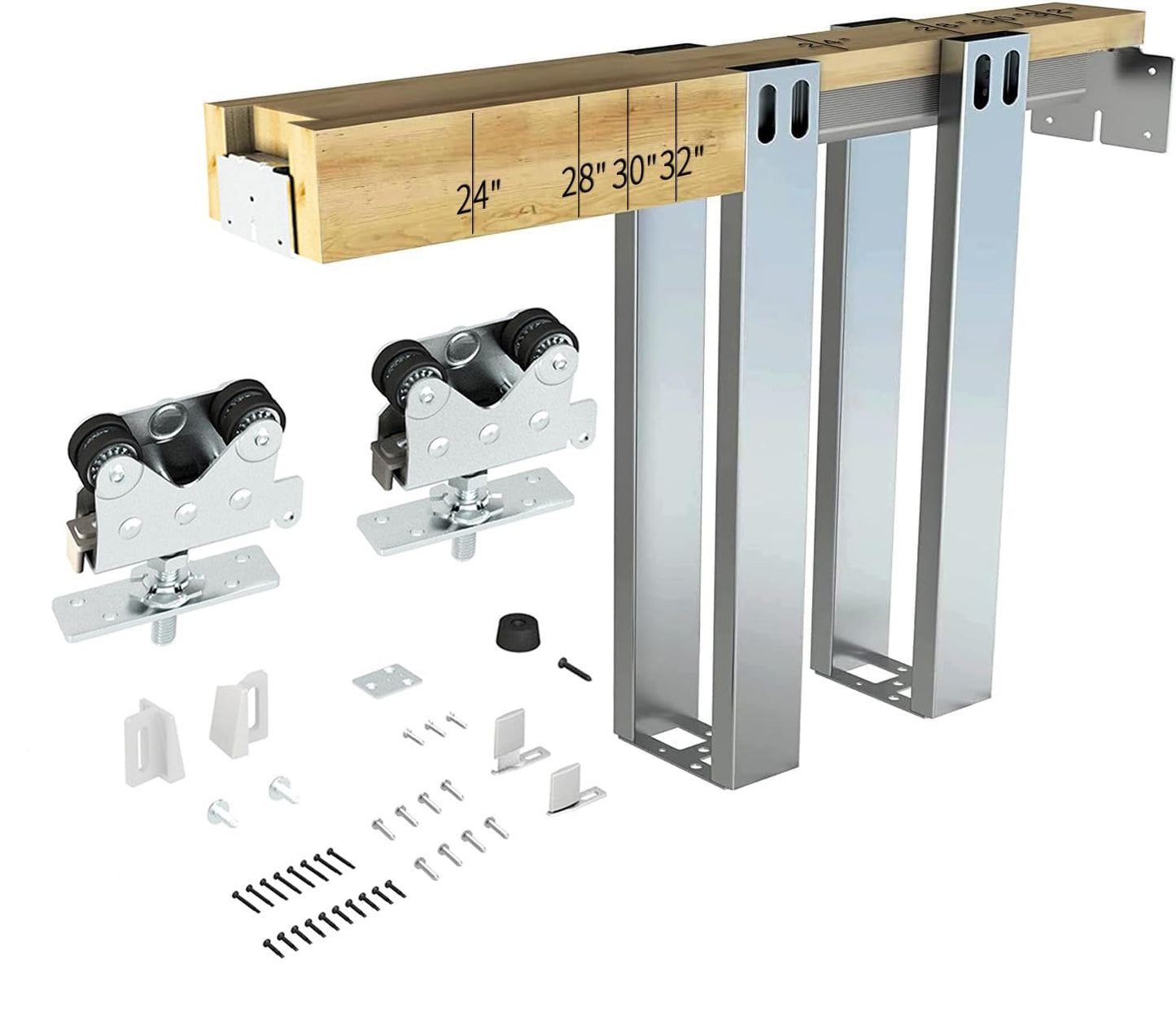 JUBEST 400LBS Pocket Door Frame Kit, Commercial Grade, for 2x6 Stud Wall, Heavy-Duty Hidden Door Kit for 24" to 36"x80" Door, Easy to Install, Durable and Strongly