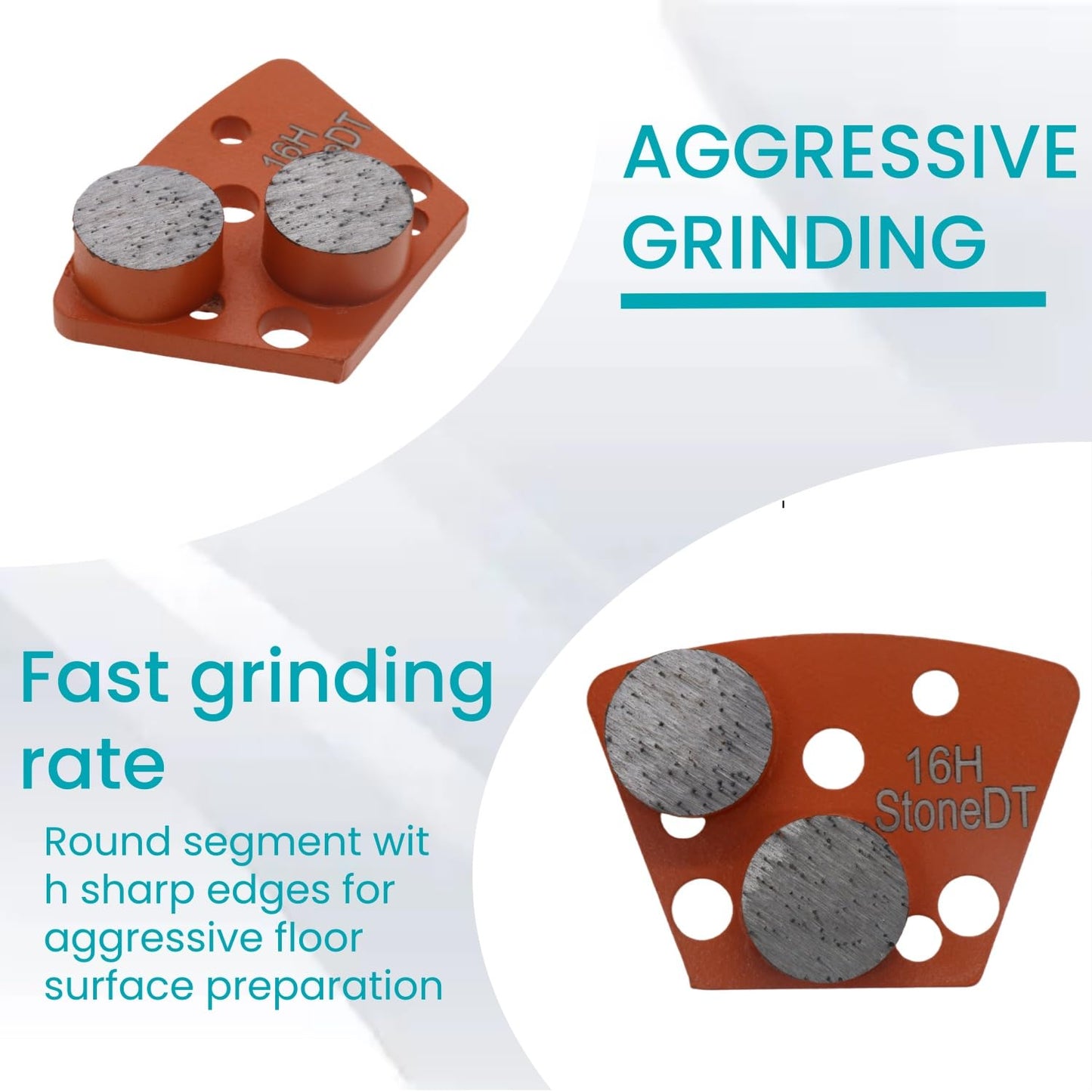 Diamond Grinding Shoes, Trapezoid Concrete Grinding Disc Fit with ASL Iron Horse Floor Grinders, Double Round Segs, 16 Grit Hard Bond, Pack of 9