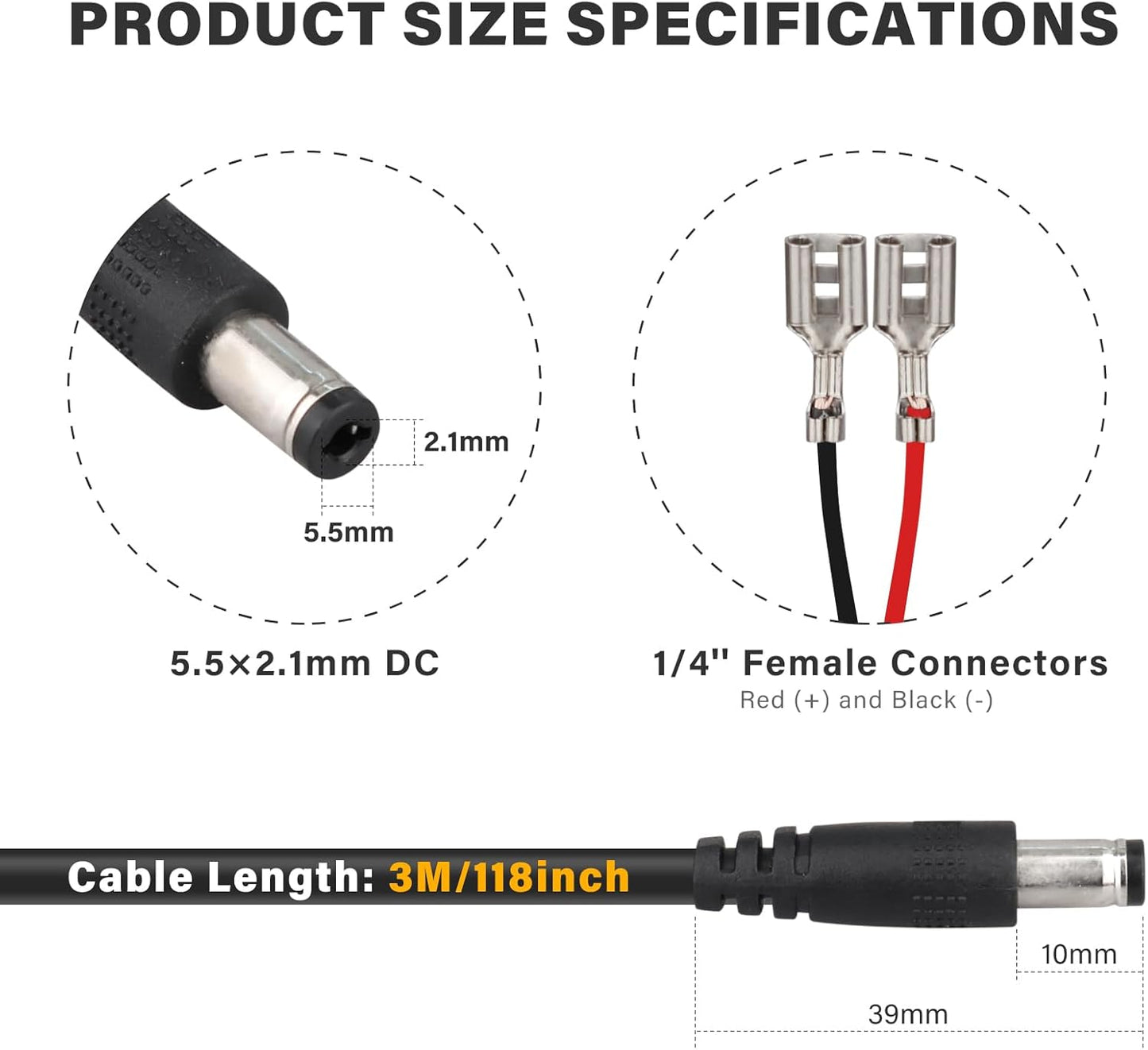 KSK 10 Cord,5.5x2.1mm FT Trail Camera Power DC External Power Cable,Compatible with Spypoint, Stealth Cam, Moultrie