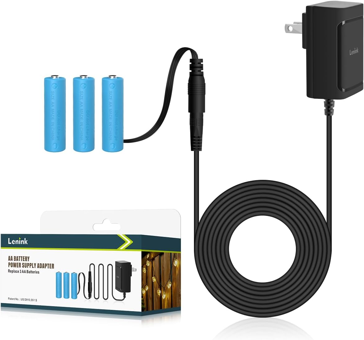 Lenink 3 AC Power Supply Adapter for AA Battery, AA Battery Replacement Adapter for LED Light, Decorations (Black)