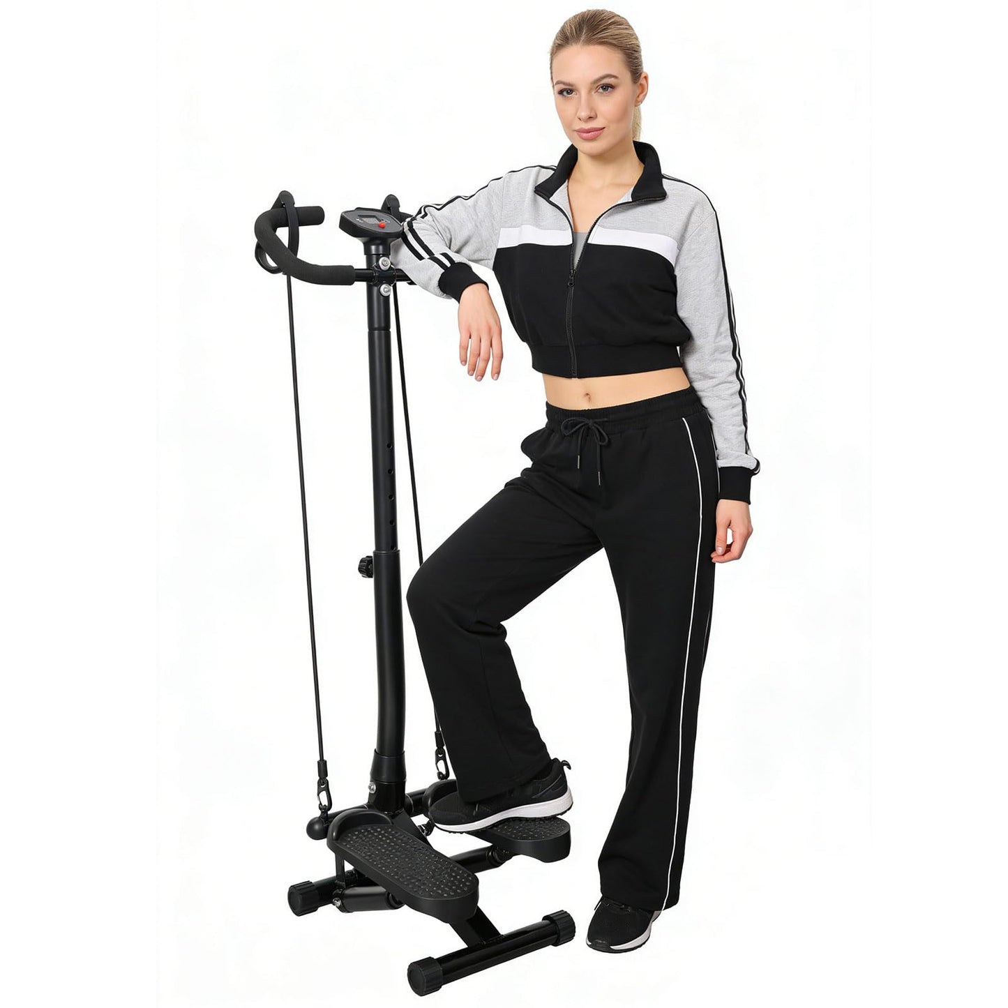 BeBecome Steppers for Exercise at Home, Twist Stair Stepper with Handlebar, Low Impact Fitness Step Machine with LCD Monitor, with Tension Band,Quiet Hydraulic Cardio Trainer for Indoor Workouts