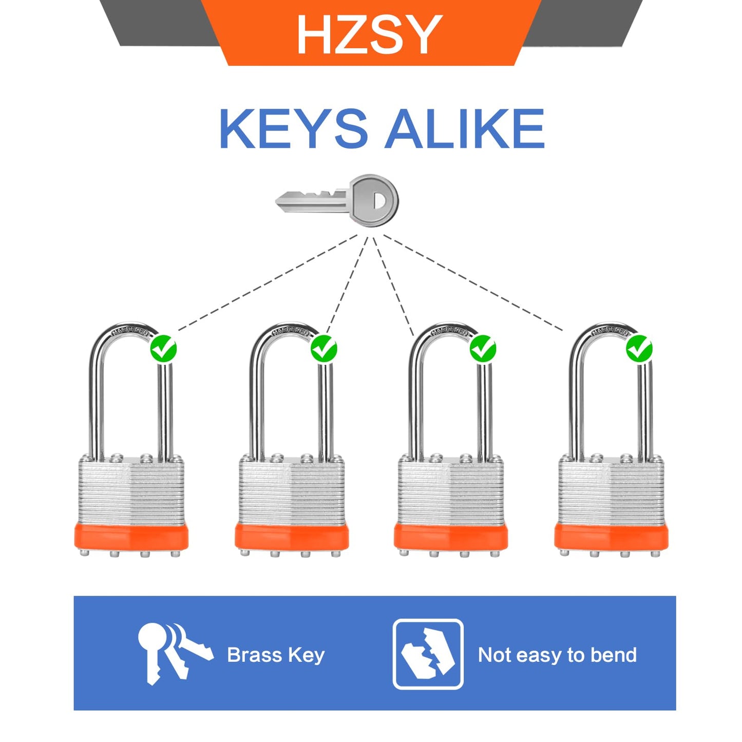 HZSY Padlocks Keyed Alike, Pack of 12, Laminated Steel Keyed Lock (1-9/16", 40mm), Padlocks with Same Key, Long Shackle, for Toolbox, Locker & StorageUnit or More