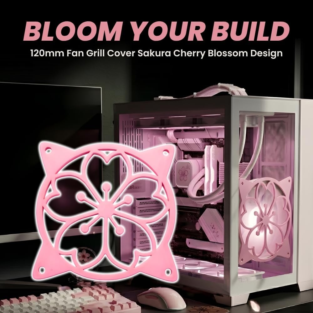 120mm SplashNColor Sakura Fan Grill Decorative Cover, Super Cute Functional Cherry Blossom Cooling PC Fan Cover