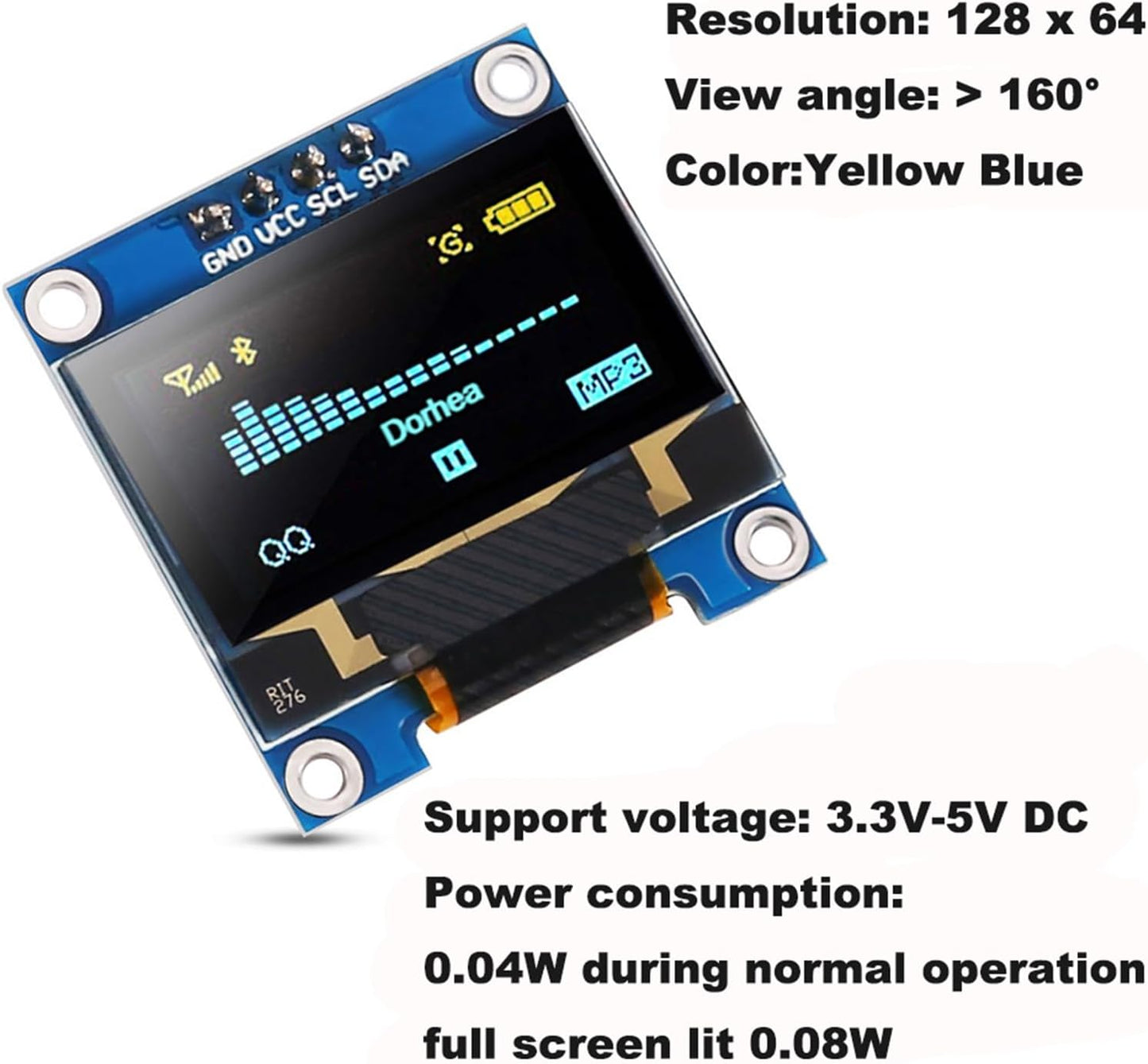 DORHEA 0.96 Inch 128x64 SSD1306 I2C OLED Display Module Pixel IIC Screen Compatible with Arduino Raspberry Pi Blue