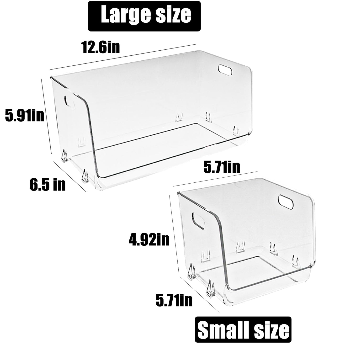 Prylenza 6 Piece Acrylic Storage Bins Set, Stackable Clear Desktop Organizer Bins for Office Supplies, Craft Room, Makeup, Bathroom, Drawers, and Home Organization