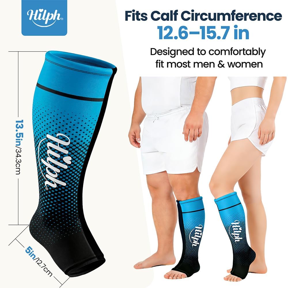 Hilph Full Calf & Foot Ice Pack Wrap for Running Recovery, Extended Leg to Foot Cold Compression Therapy Sock Ice Sleeve for Shin Splints Pain Relief, Reduce Swelling, Muscle Recovery After Exercise