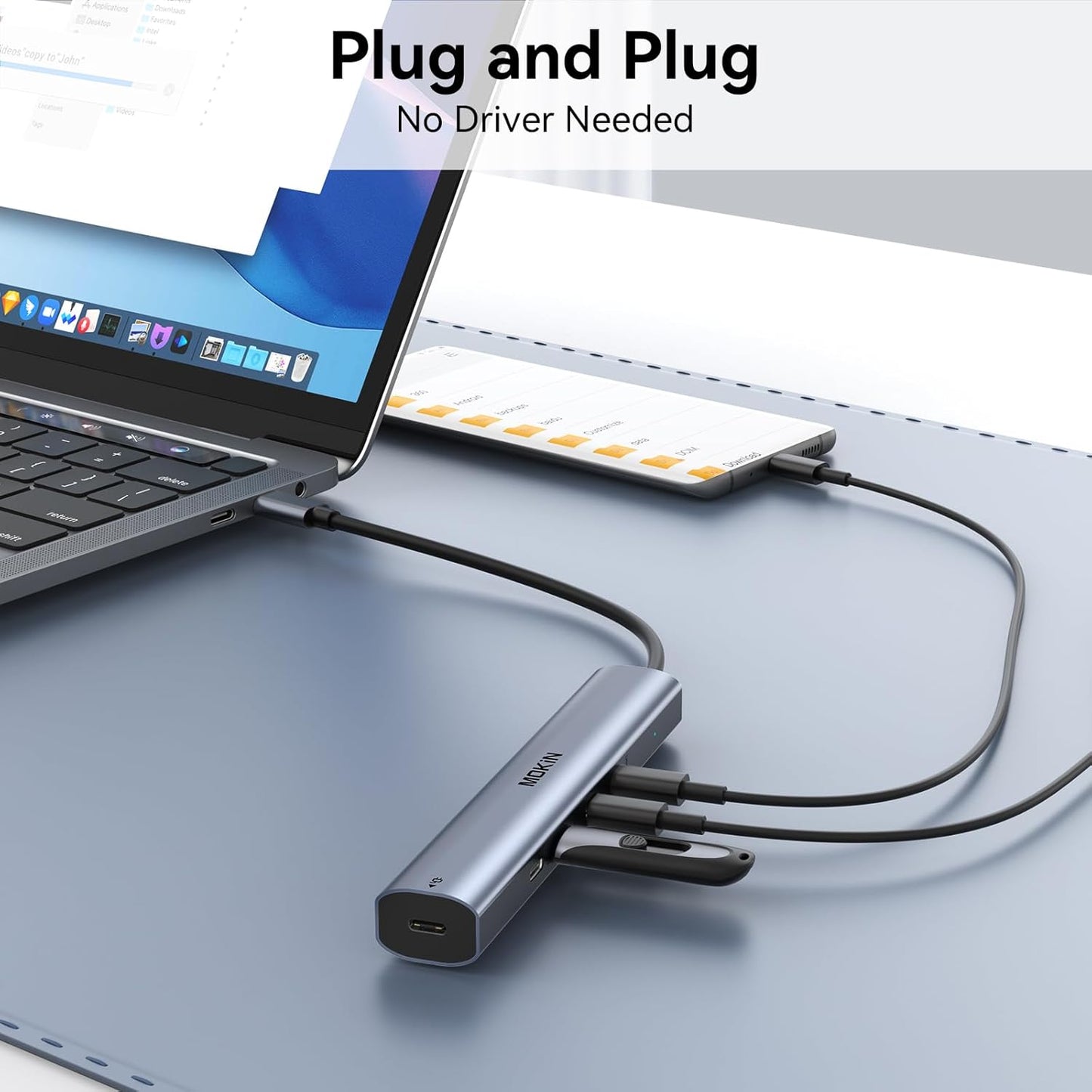 MOKiN 10Gbps, 4K@60Hz Output,100W Transfer,USB4 USB C Hub USB C Splitter with Video PD Charging,Data Multiport Dongle