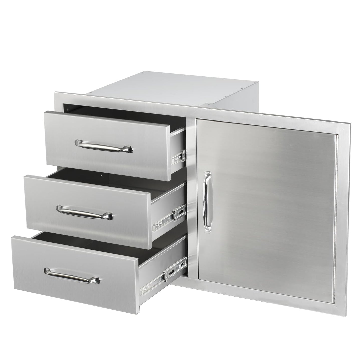 Outdoor Kitchen Door Drawer Combo Cabinet,38.1W x 22.6H x 20.8D Stainless Steel with Handles,Triple Drawers & BBQ Access Combo for Outdoor Kitchen Island (Drawer with Handle and Right Door Combo)
