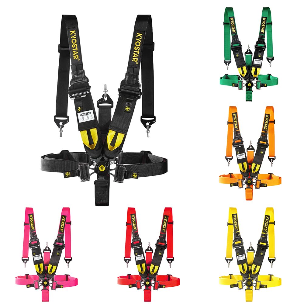 Kyostar 5 Point Safety Harness Racing Seat Belt 2"+3" Camlock Quick Release Premium Quality Heavy-Duty Soft Webbing Universal Black