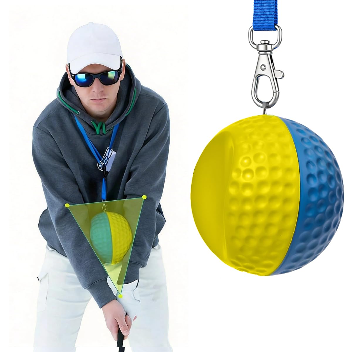 THEMARS Golf Swing Trainer, Golf Training Aid Ball - Soft PU Foam Forearm Connection Ball & Practice Equipment & Posture Correction | Fix Chicken Wing, Slicing & Scooping with Adjustable Lanyard