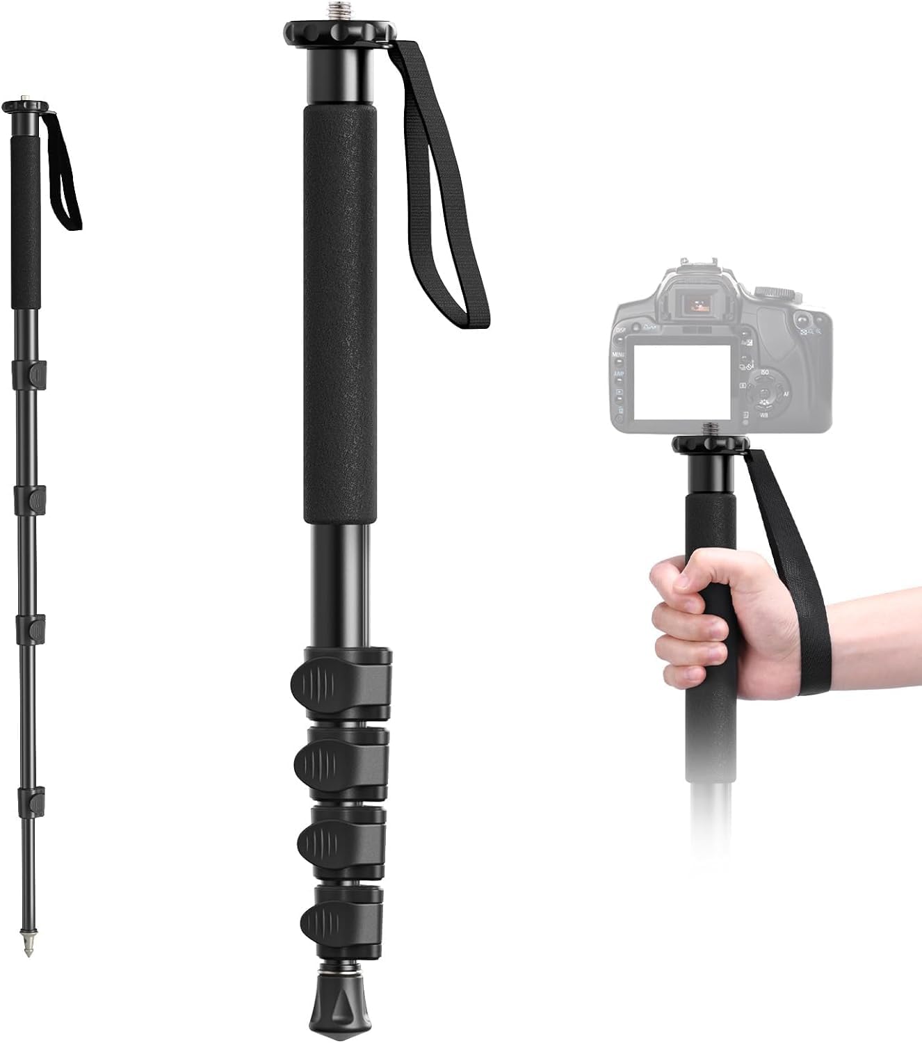 KLIOMAX 62 Inch 4-Section Camera Monopod Lightweight Aluminum Monopod with Safety Strap for DSLR, Mirrorless & Video