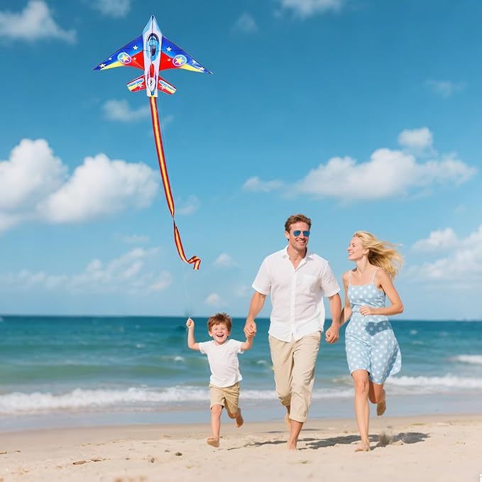 Fighter Jet Kites for Kids & Adults - Durable Airplane Kites for Boys Ages 8-12 & 4-8 with Kite String Reel, Easy Fly Large Outdoor Kite for Beach & Park Activities