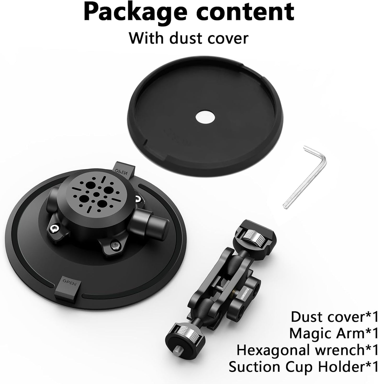 CAMEDAFLX 6" 1/4",1/8" Camera Suction Cup Mount with Ball Head Magic Arm,Quick Release Metal Vacuum Suction Cup Mount