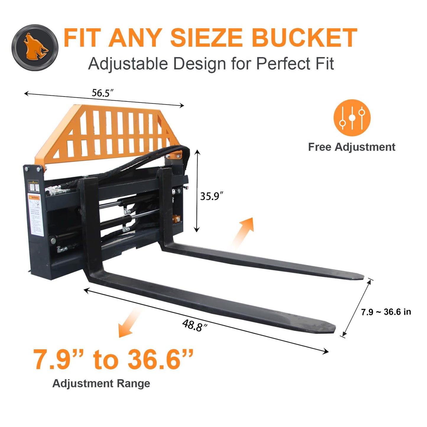 Hydraulic Heavy Adjustable Pallet Forks,Skid Steer Loader Pallet Forks, Load Capacity 4000 lbs, with 2 PCS Hydraulic cylinders, Freely Adjustable, Universal Skid Steer Bracket, Skid Steer Loader
