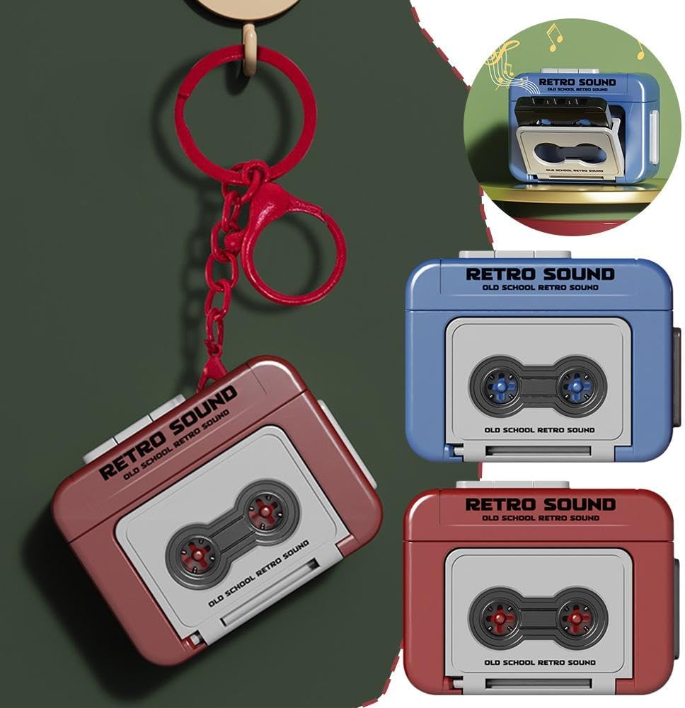 Generic 3 15s, Creative Mini Tape Recorder Keychain, Retro Recorder Tape Keychain, with Song Part, Can Record Couple
