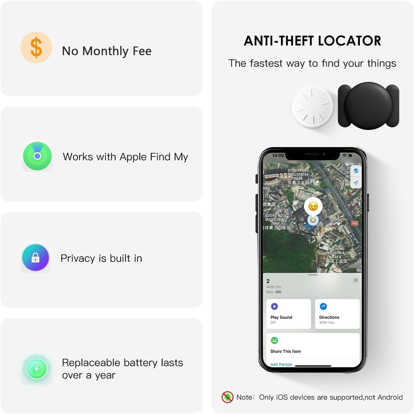 ZITTZ (Black,1PCS) Tracker Device for Vehicles,GPS Car Tracker,No Monthly Fee Car Locator Tracker Work with Apple Find