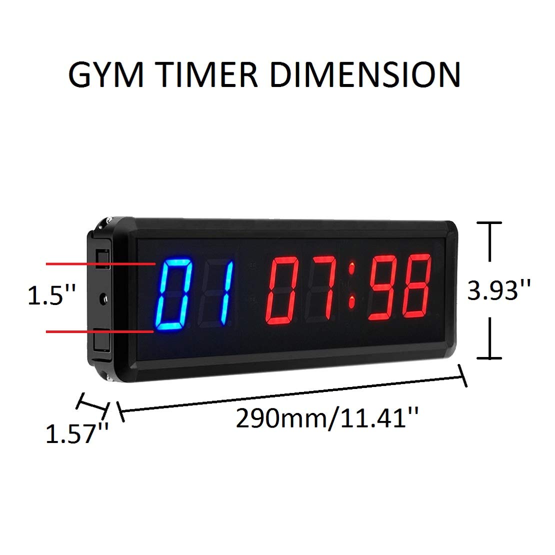 Ledbrigym Gym Timer Clock Digital Interval Tabata Workouts Fitness Wall Small with Remote Home Garage Office Jujitsu School Referee Studio Church Service (Two Blue+Four Red 1.5")