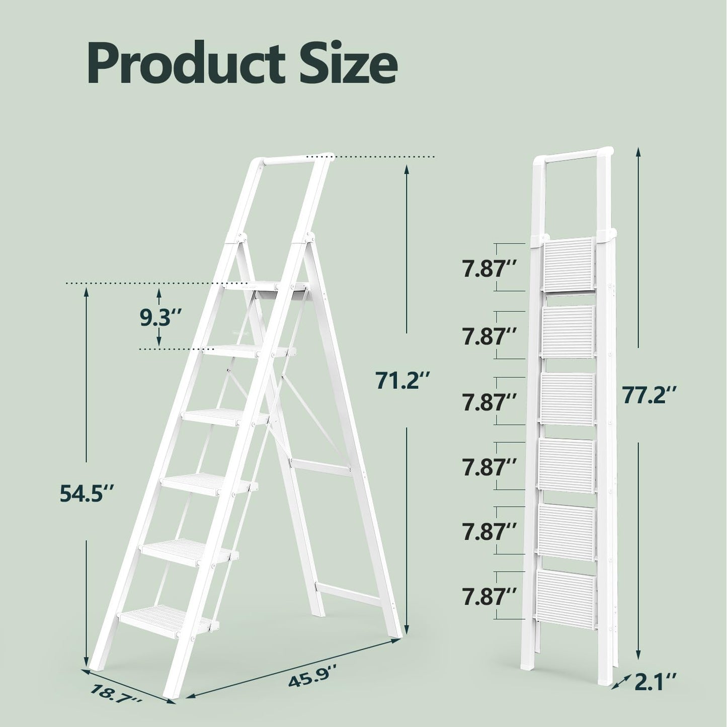 WOA WOA 6 Step Ladder, Lightweight Folding ladders with Wide Pedals, Slim Stepladder for Narrow Spaces, Tall Ladder for High Ceilings with Handrails, Kitchen Aluminum Ladder 300lbs - White