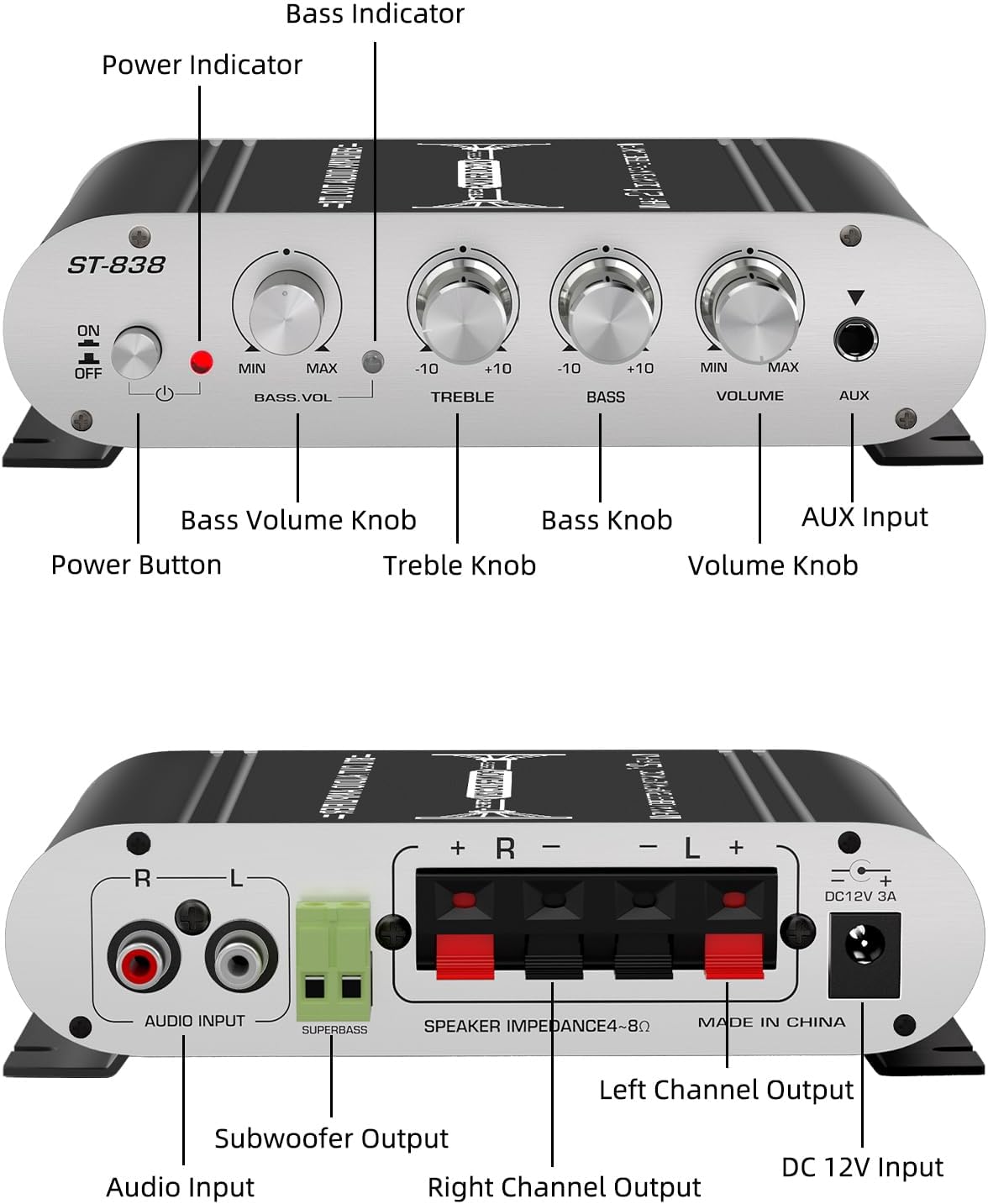 Facmogu ST-838 2.1 20Wx2+40W 80W Channel HiFi Stereo Subwoofer Amplifier, RMS Mini Digital Audio Power Amplifier