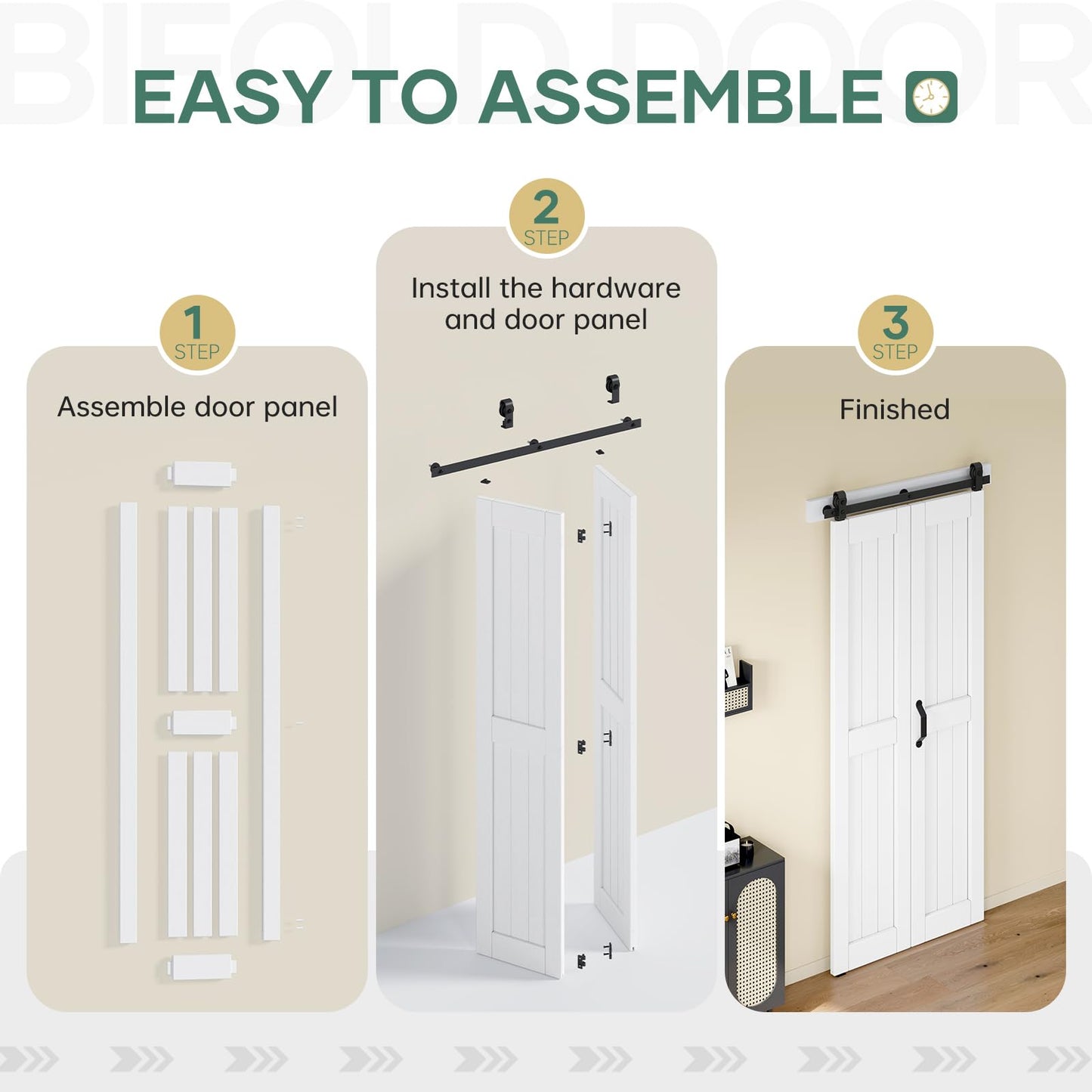 Easelife Bifold Barn Door 30'' x 84'',Bi-Fold Sliding Closet Doors with Hardware Kit Included,34'' Track Kit for 2 Doors,Waterproof, Pre-Drilled Holes Easy Assembly,White