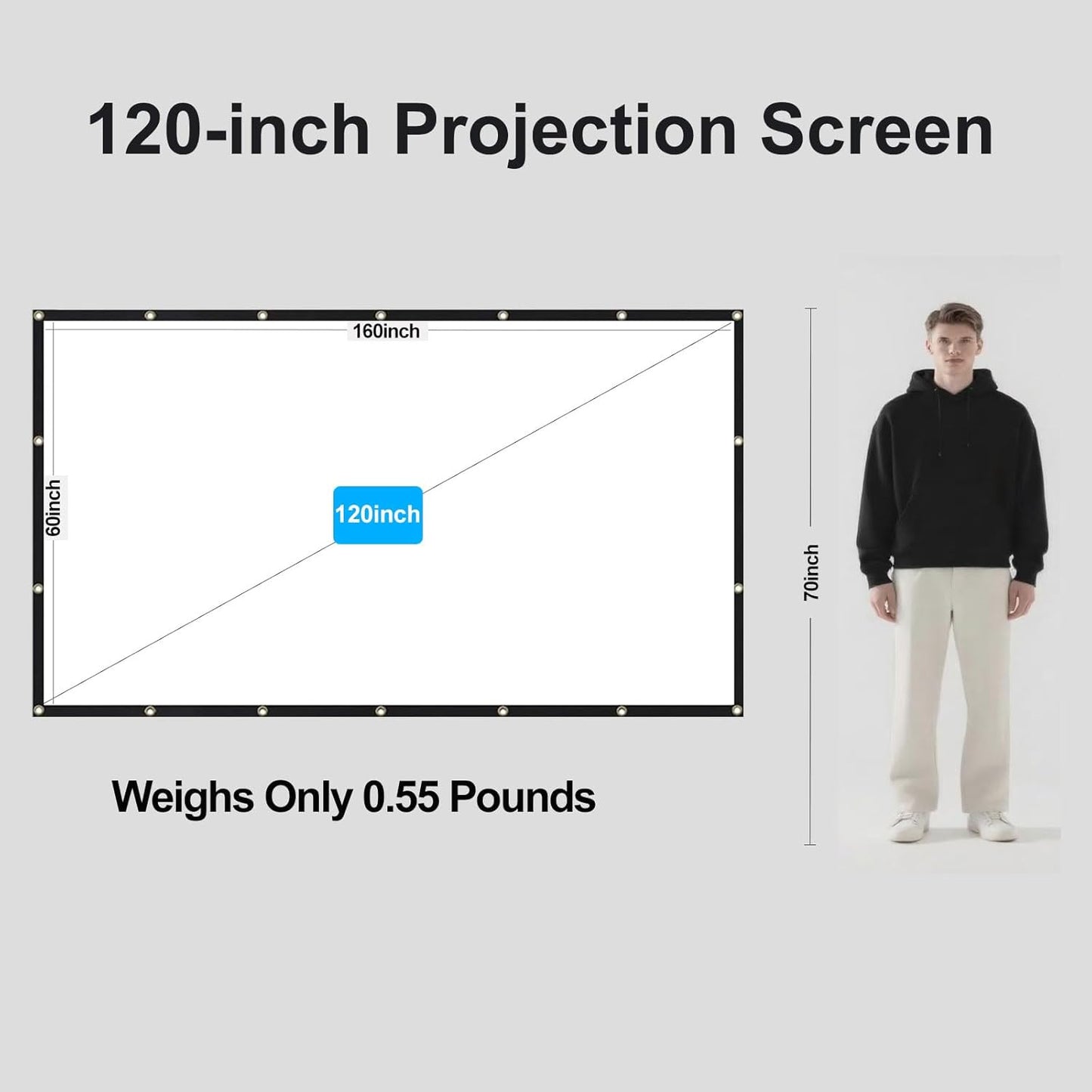 YGSKK 120-inch 16:9 4K Projection Screen, Foldable and Washable Portable Movie Screen, Anti-Wrinkle, Easy-to-Install