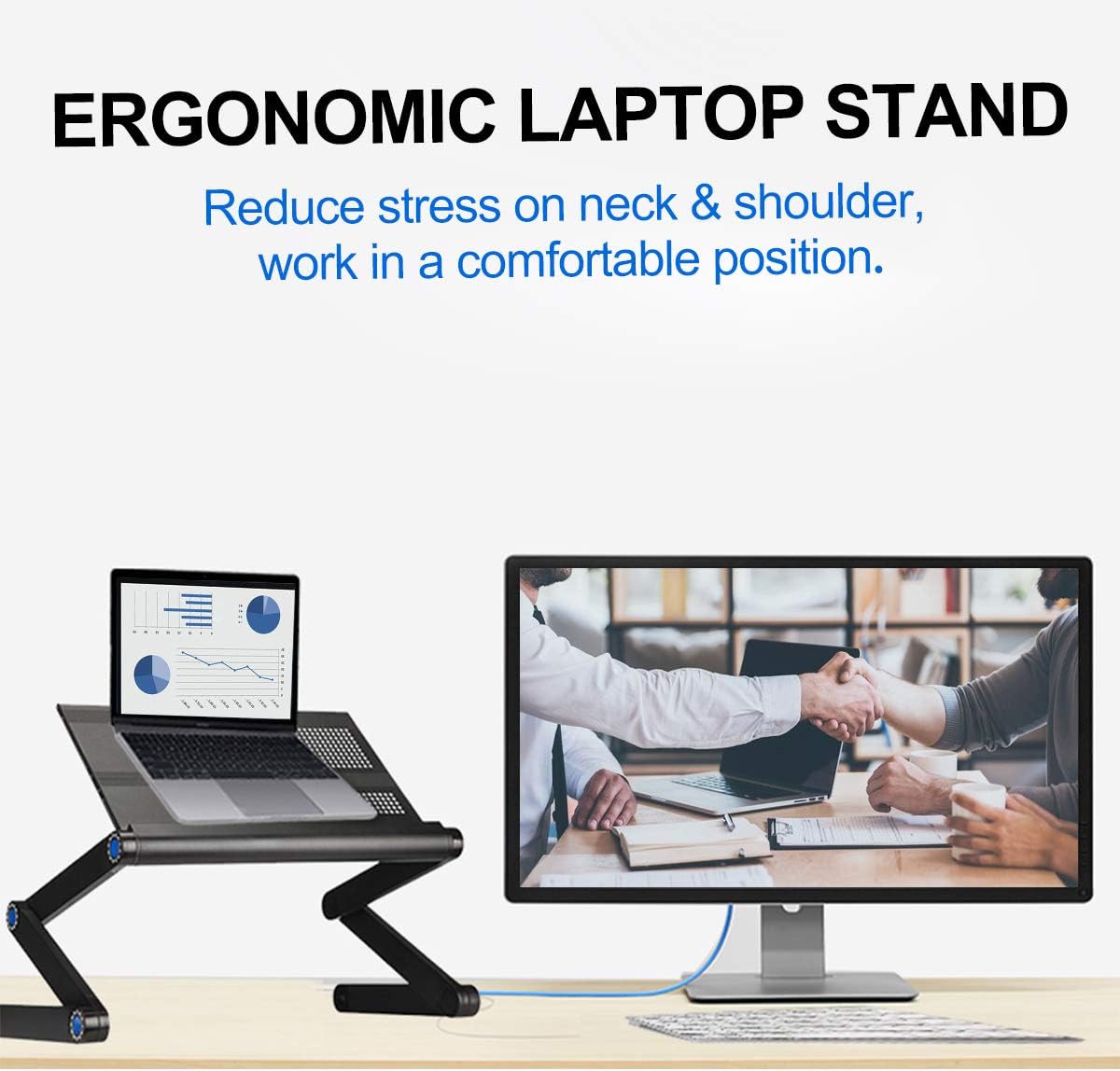 Lovinouse Upgraded Adjustable Aluminum Laptop Desk, with Cooling Fan, Mouse Pad, Notebook, MacBook Laptops Table Stand