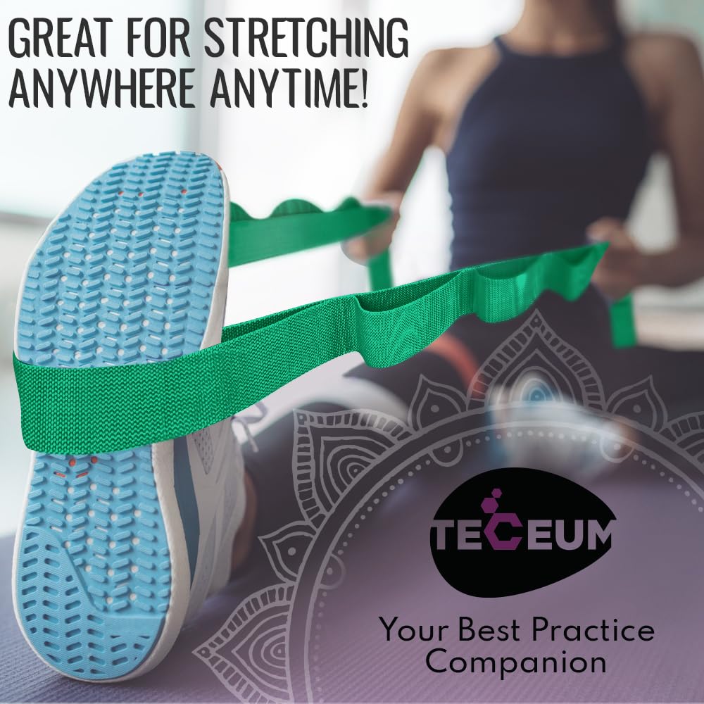 TECEUM Soft Cotton Stretching Strap for Sensitive Skin – Yoga Strap for Physical Therapy – 10 Loops Non-Elastic Stretch Band for Flexibility, Hamstring, Pilates & Rehab